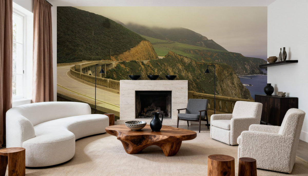 Coastal Cliff Bridge Mural Wallpaper - room preview 02