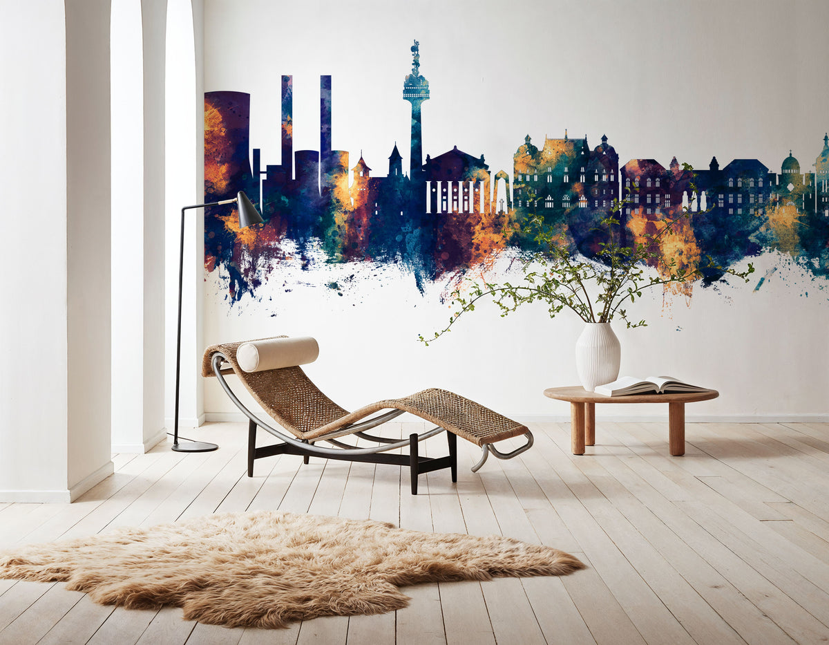 Galaţi Romania Skyline Blue & Bronze Mural Wallpaper - room preview 02