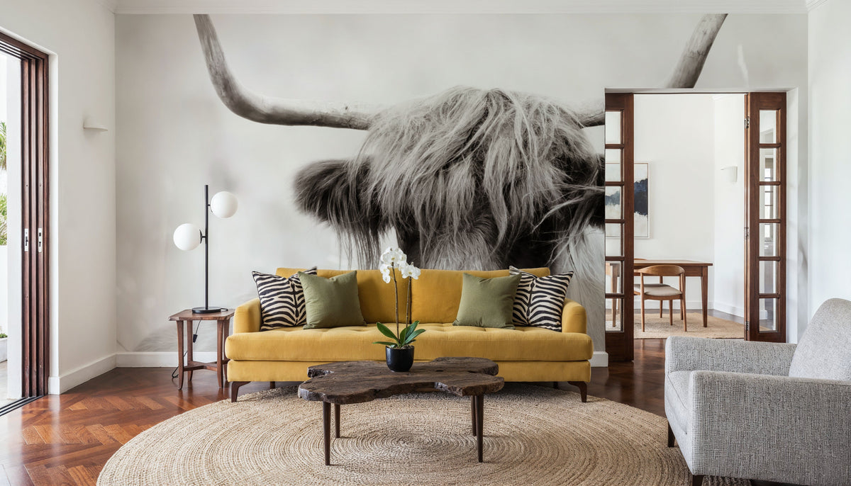 Highland Meadow Portrait BW Mural Wallpaper - room preview 02