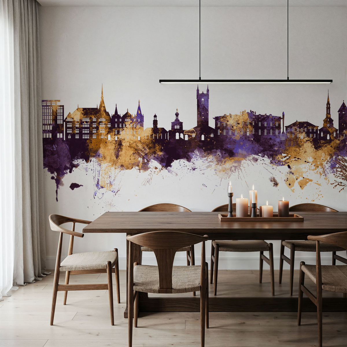 Vevey Switzerland Skyline Purple & Gold Mural Wallpaper - room preview 02