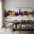 Vevey Switzerland Skyline Purple & Gold Mural Wallpaper - room preview 02