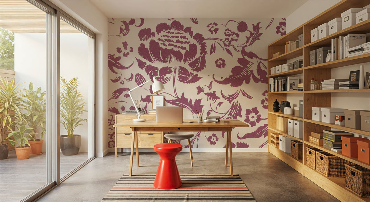 Floral Toile I Berry Mural Wallpaper - room preview 02