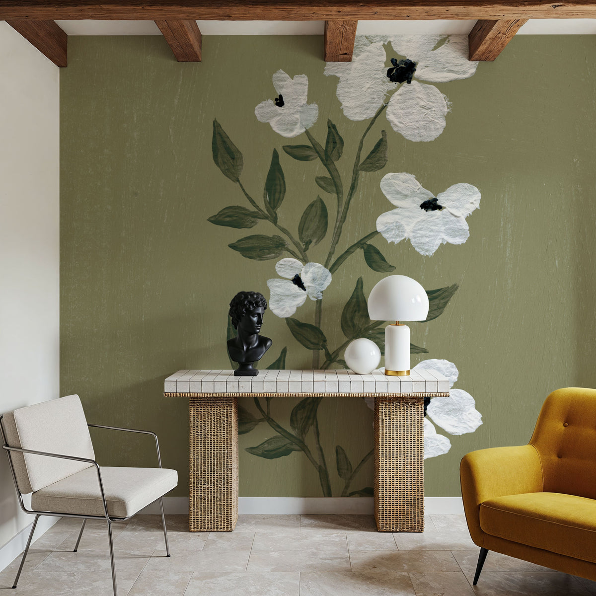Pretty Little Flower III Avocado Mural Wallpaper - room preview 02