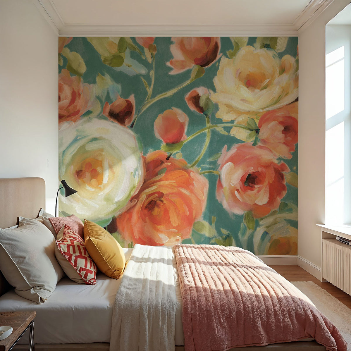 Florabundance I Autumn Teal Mural Wallpaper - room preview 02