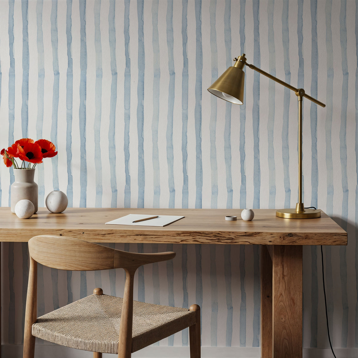 Watercolor Stripes Indigo Mural Wallpaper - room preview 02