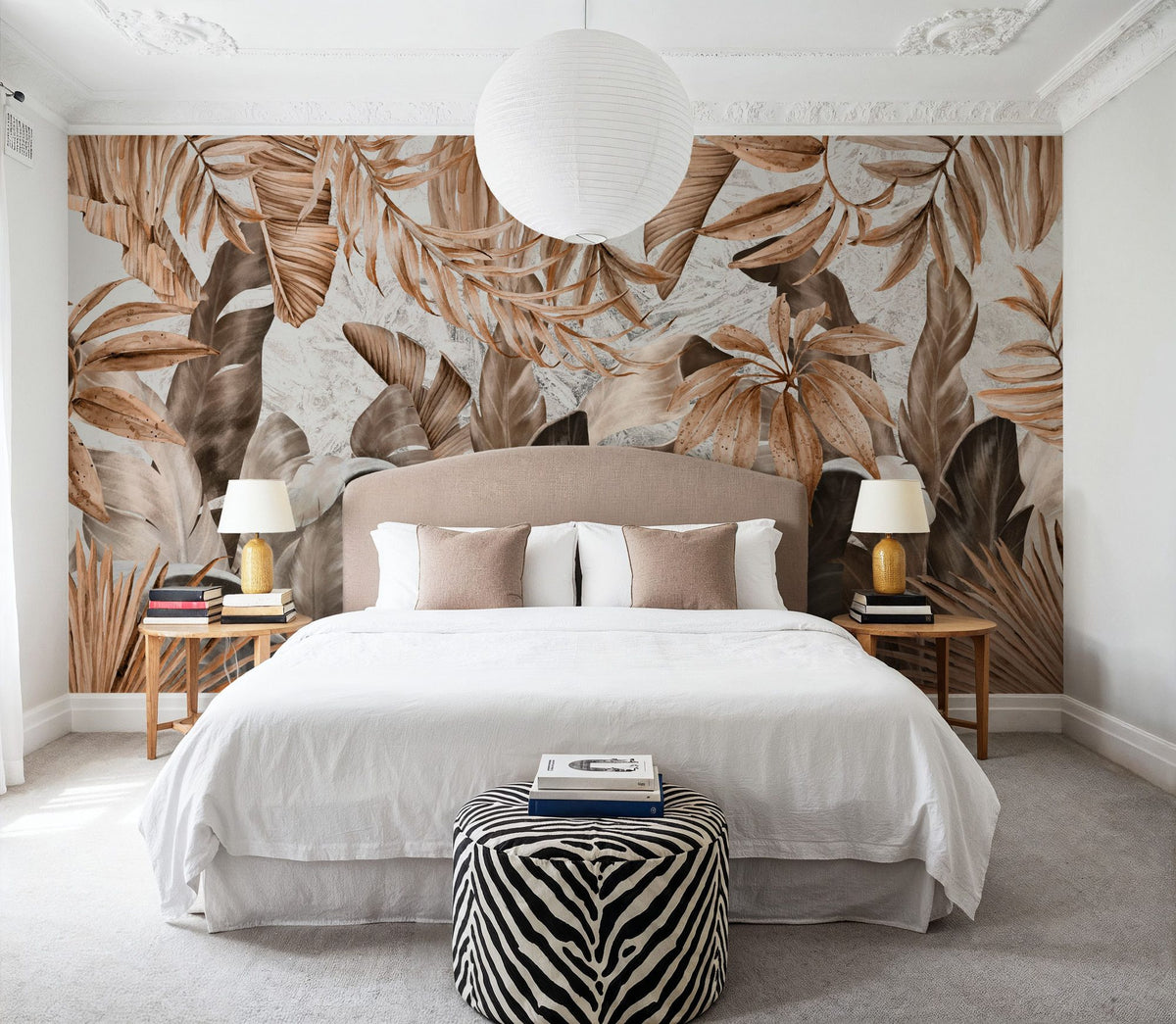 Smiling Sepia Leaves Mural Wallpaper - room preview 02