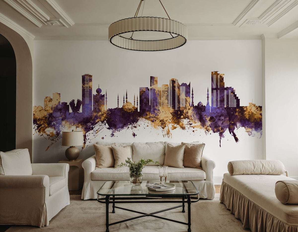 Fujairah Skyline Purple & Gold Mural Wallpaper - room preview 02
