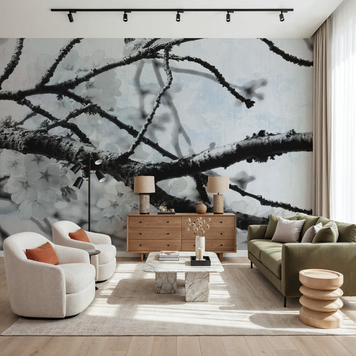 Cherry Blossom Branch Mural Wallpaper - room preview 02