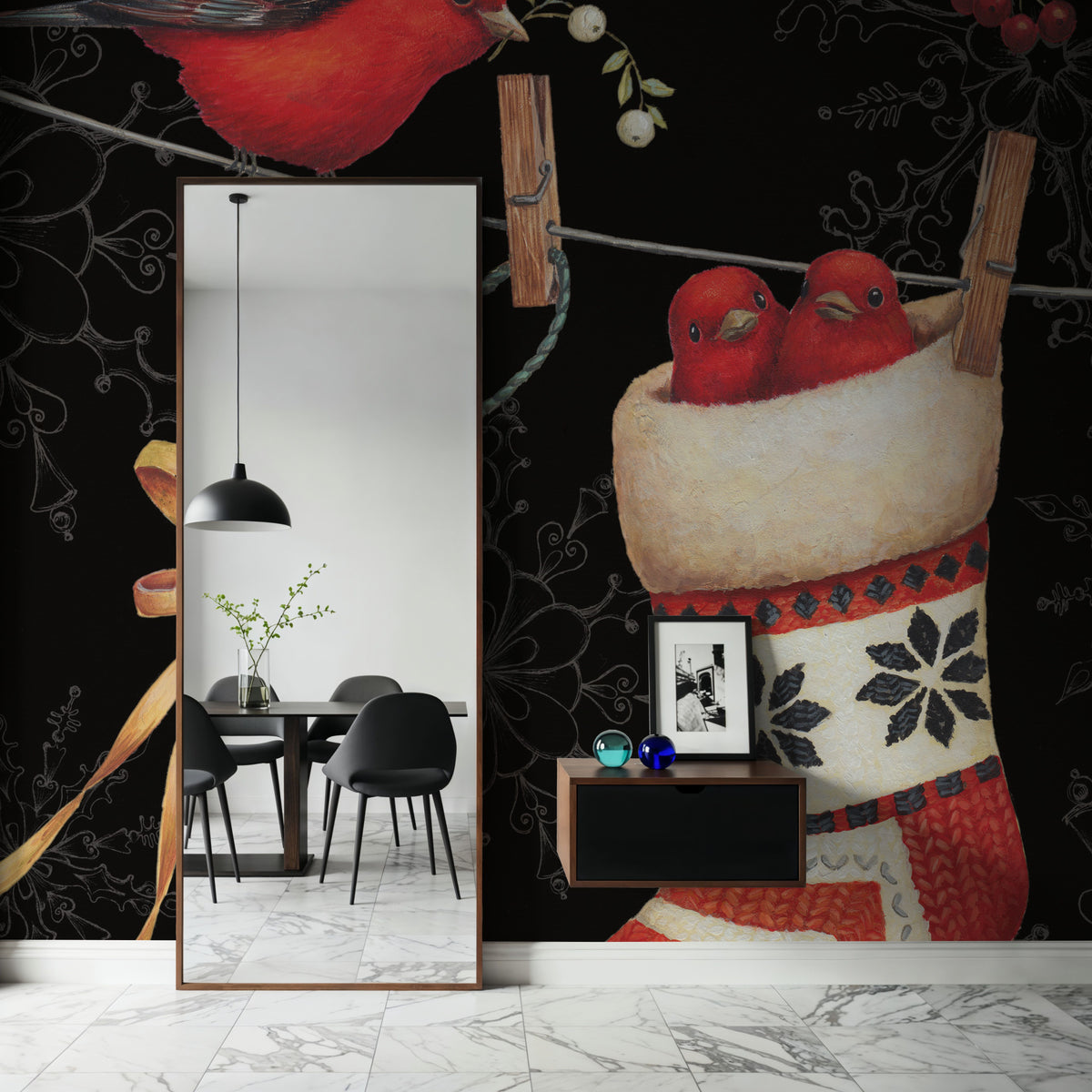 Holiday Wings V Dark Mural Wallpaper - room preview 02