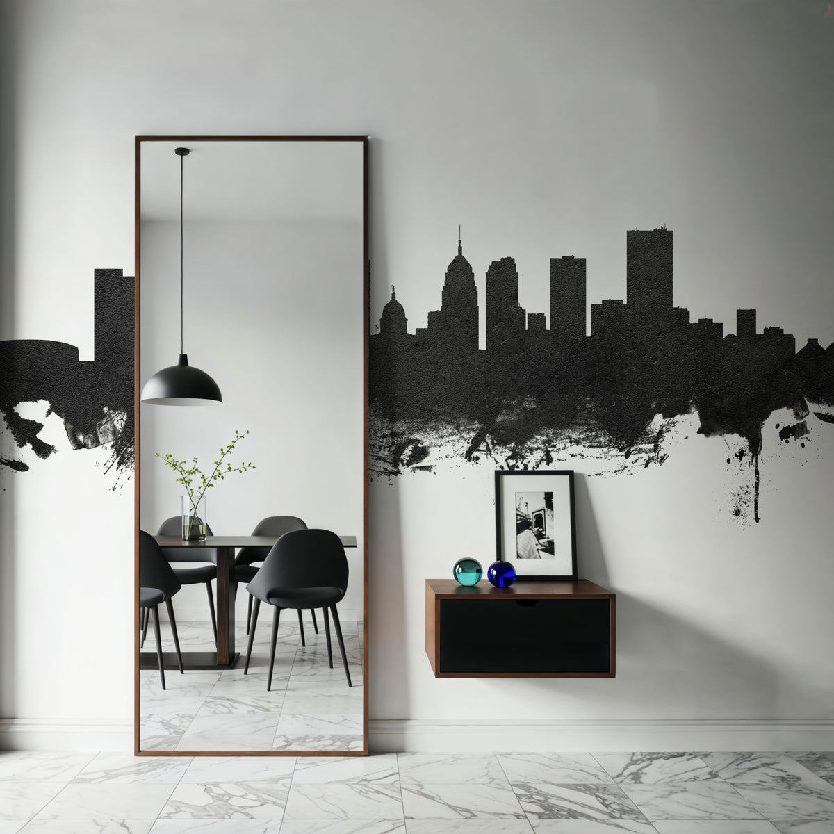 Oklahoma City Skyline Black & White Mural Wallpaper - room preview 02