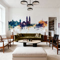 Zurich Switzerland Skyline Blue & Bronze Mural Wallpaper - room preview 02