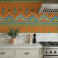 Floral Paisley Orange Mural Wallpaper - room preview 02