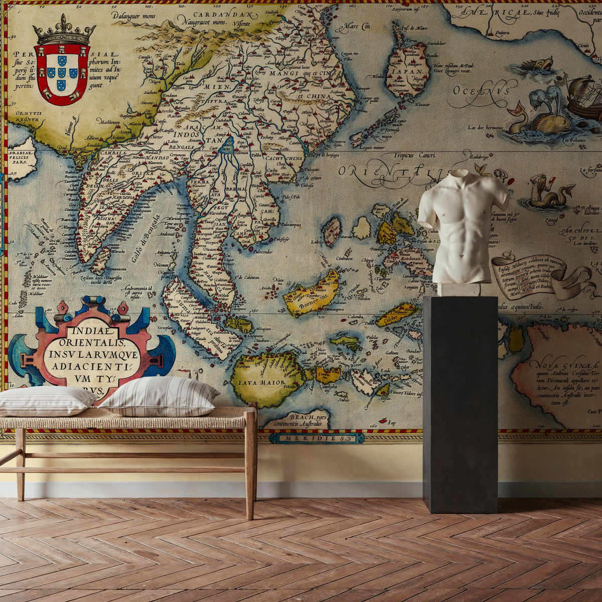 Old Map of Southeast Asia, 1570 Mural Wallpaper - room preview 02