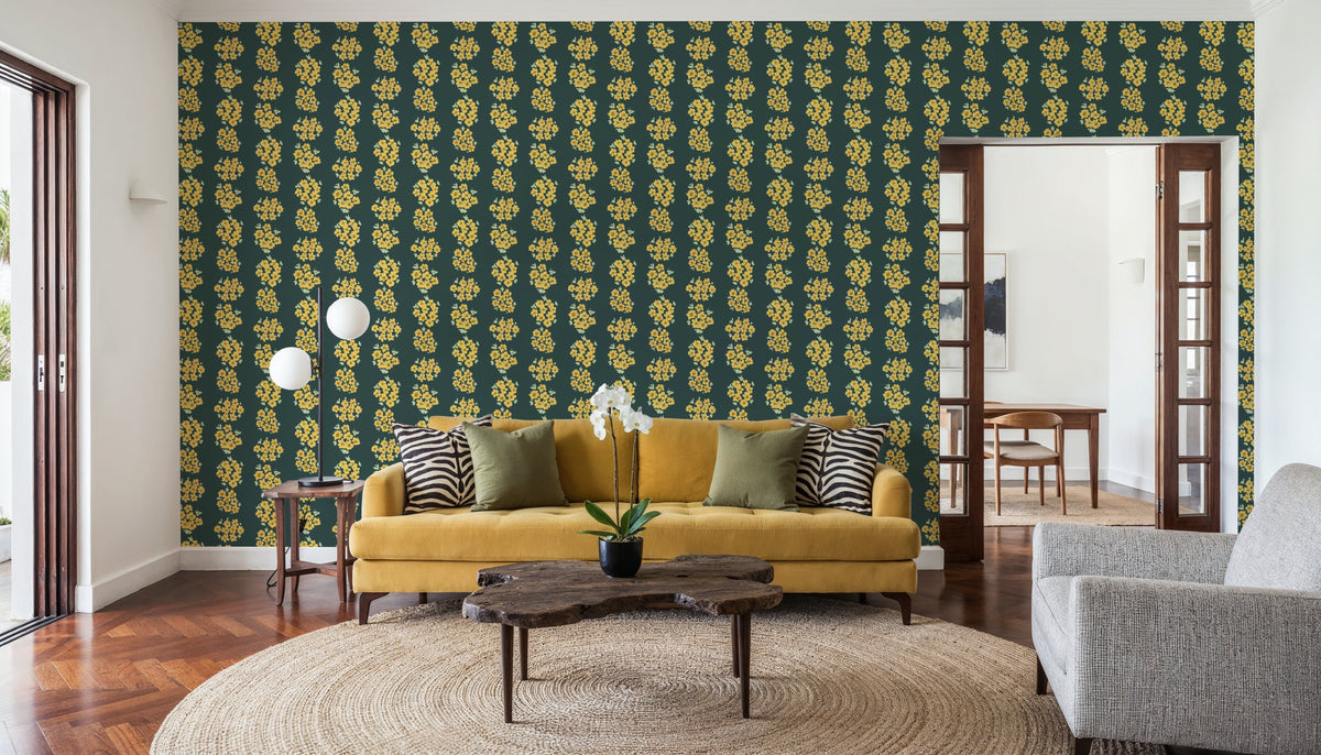 Ditsy Floral Clusters, Dark Teal Mural Wallpaper - room preview 02