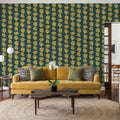 Ditsy Floral Clusters, Dark Teal Mural Wallpaper - room preview 02
