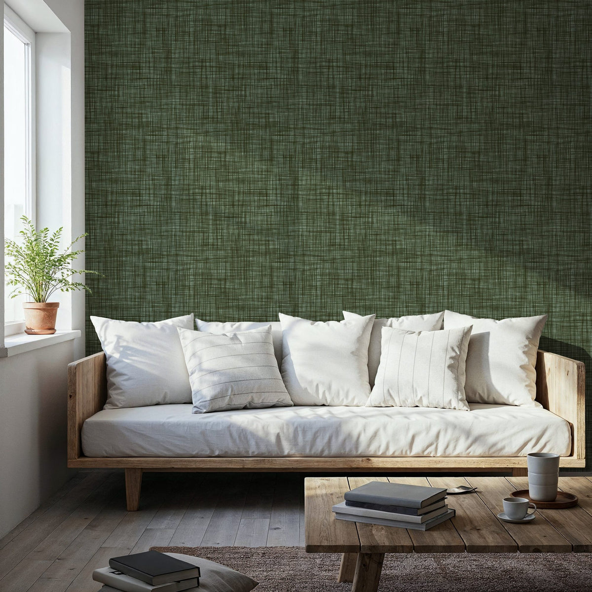 Mottled Linen Effect, Pine Mural Wallpaper - room preview 02