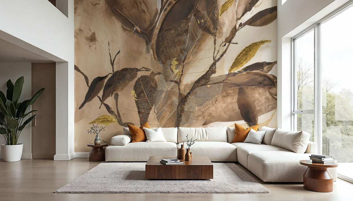 Gilded Leaf Collage I Mural Wallpaper - room preview 02