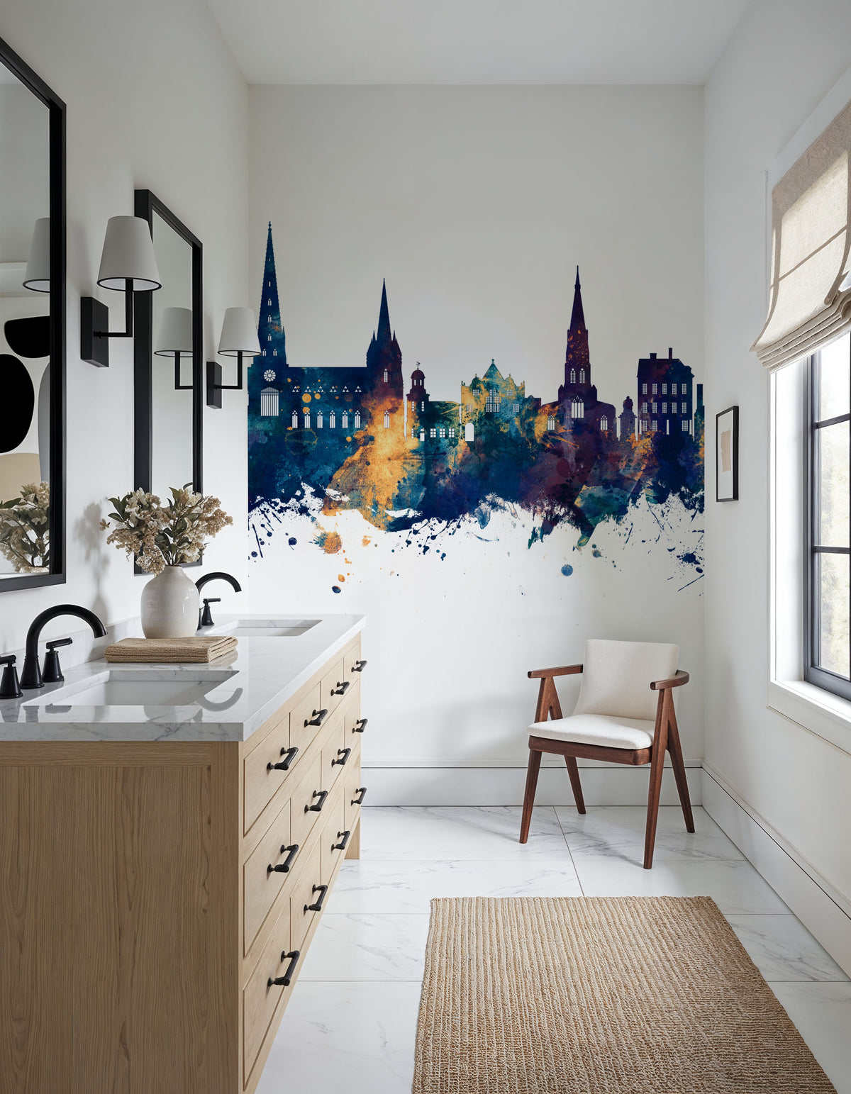 Lichfield England Skyline Blue & Bronze Mural Wallpaper - room preview 02