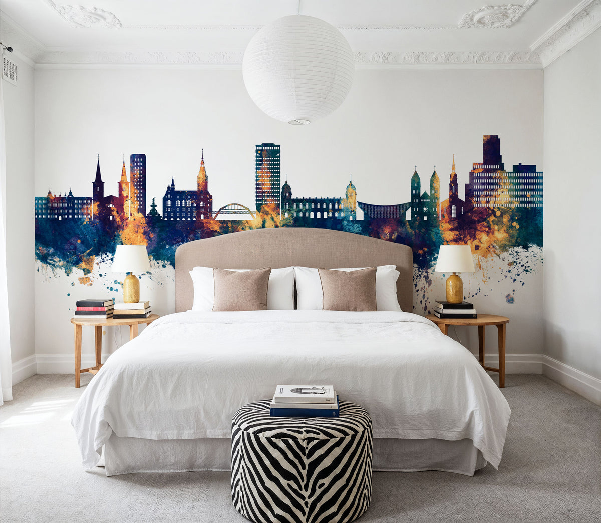 Wuppertal Germany Skyline Blue & Bronze Mural Wallpaper - room preview 02
