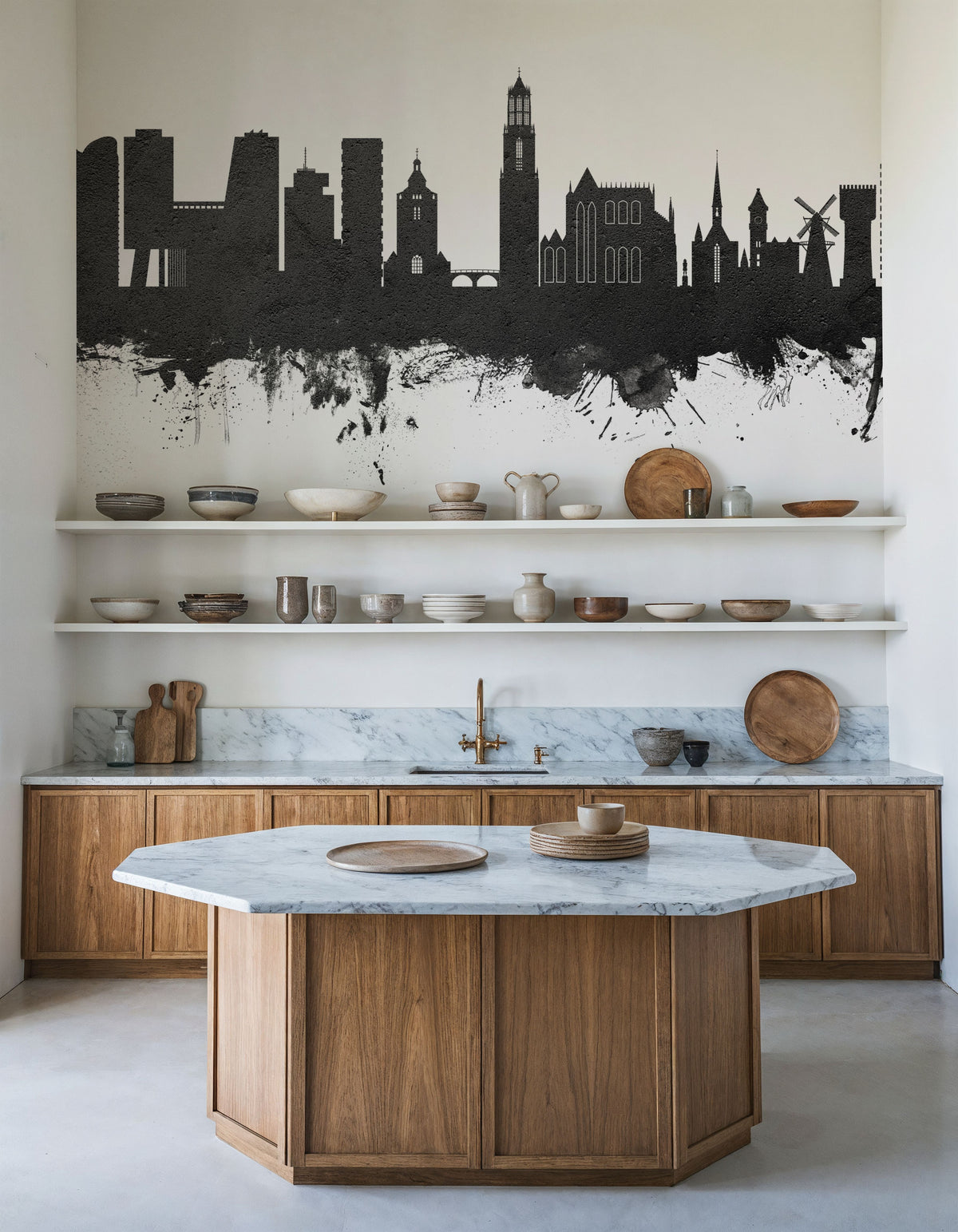 Utrecht the Netherlands Skyline Black & White Mural Wallpaper - room preview 02