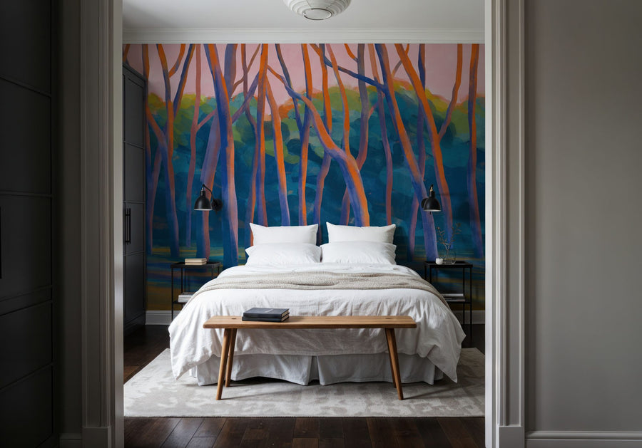 Forest Wallpaper Mural – Woodland Wall Mural – Dune Forest, Orange