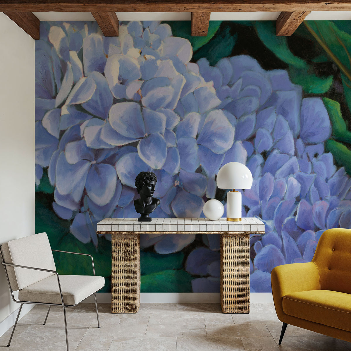 Periwinkle Hydrangea Mural Wallpaper - room preview 02