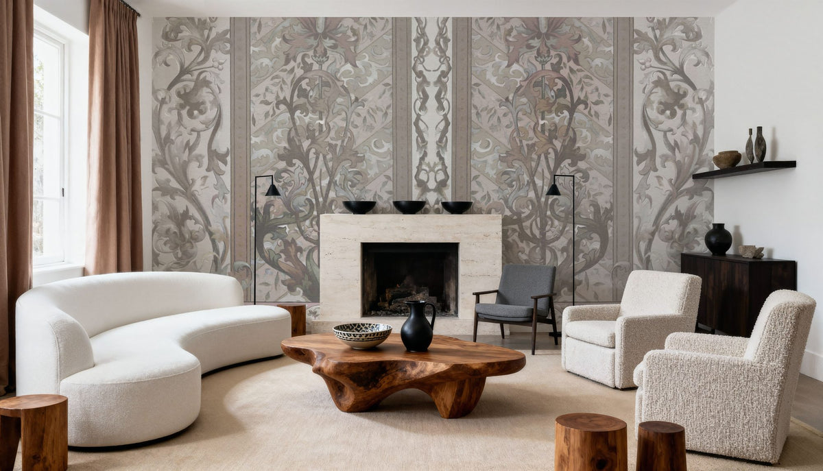 Plant Fantasy Ornament, Beige Mural Wallpaper - room preview 02