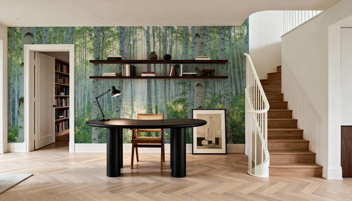 Peaceful Birch Woods Mural Wallpaper - room preview 02