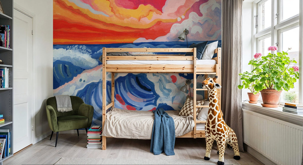 Waves Crashing with Sunset Mural Wallpaper - room preview 02