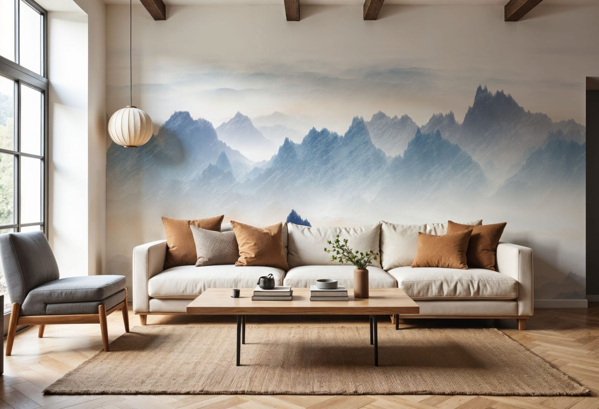Mountain Landscape Brush Mural Wallpaper - room preview 02
