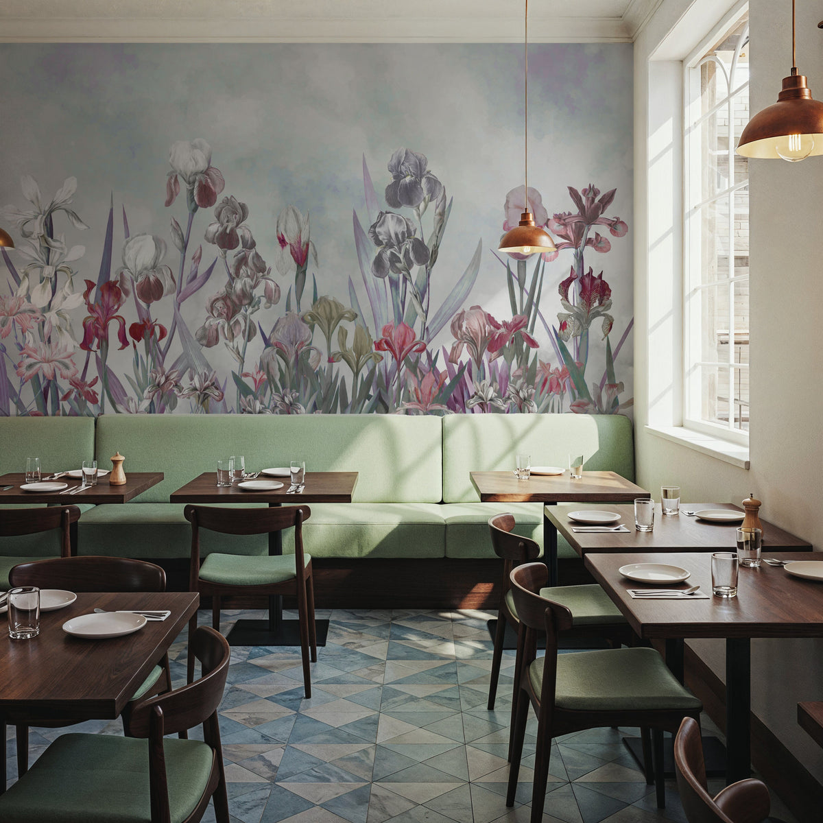 Iris Field Blueish Mural Wallpaper - room preview 02