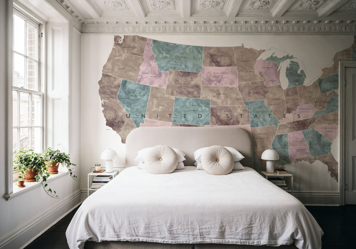 US State Map - Leire Mural Wallpaper - room preview 02