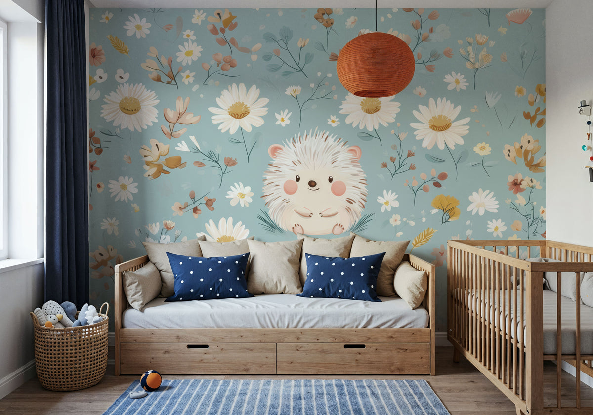 Hedgehog Flowers Mural Wallpaper - room preview 02