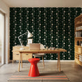 Trailing Flower Stripe, Dark Green Mural Wallpaper - room preview 02