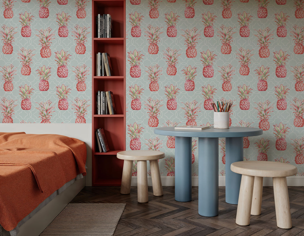 Pineapple Goals Blue Mural Wallpaper - room preview 02