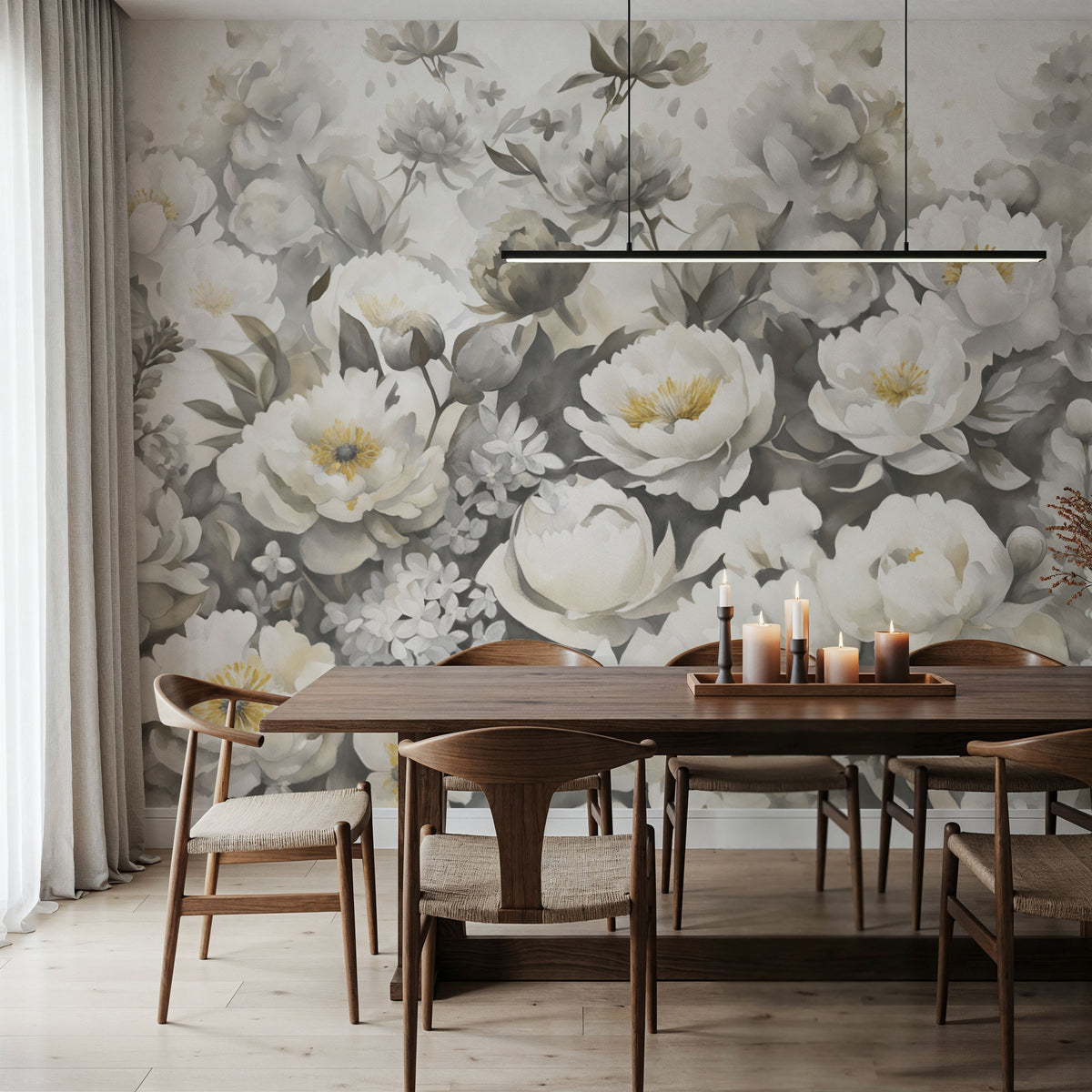 Watercolor Peonies Fall Mural Wallpaper - room preview 02