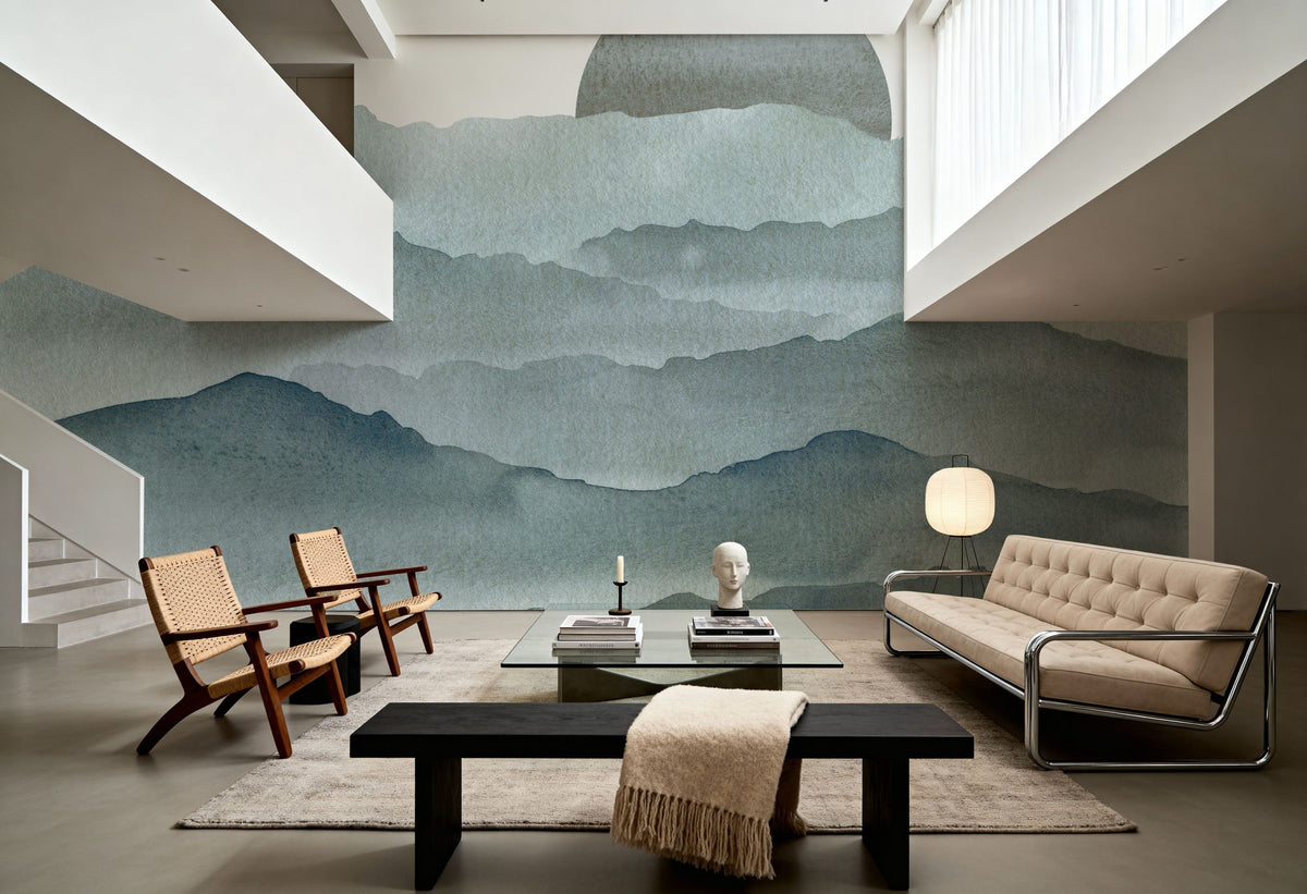 Sunrise Mountain View, Teal Mural Wallpaper - room preview 02