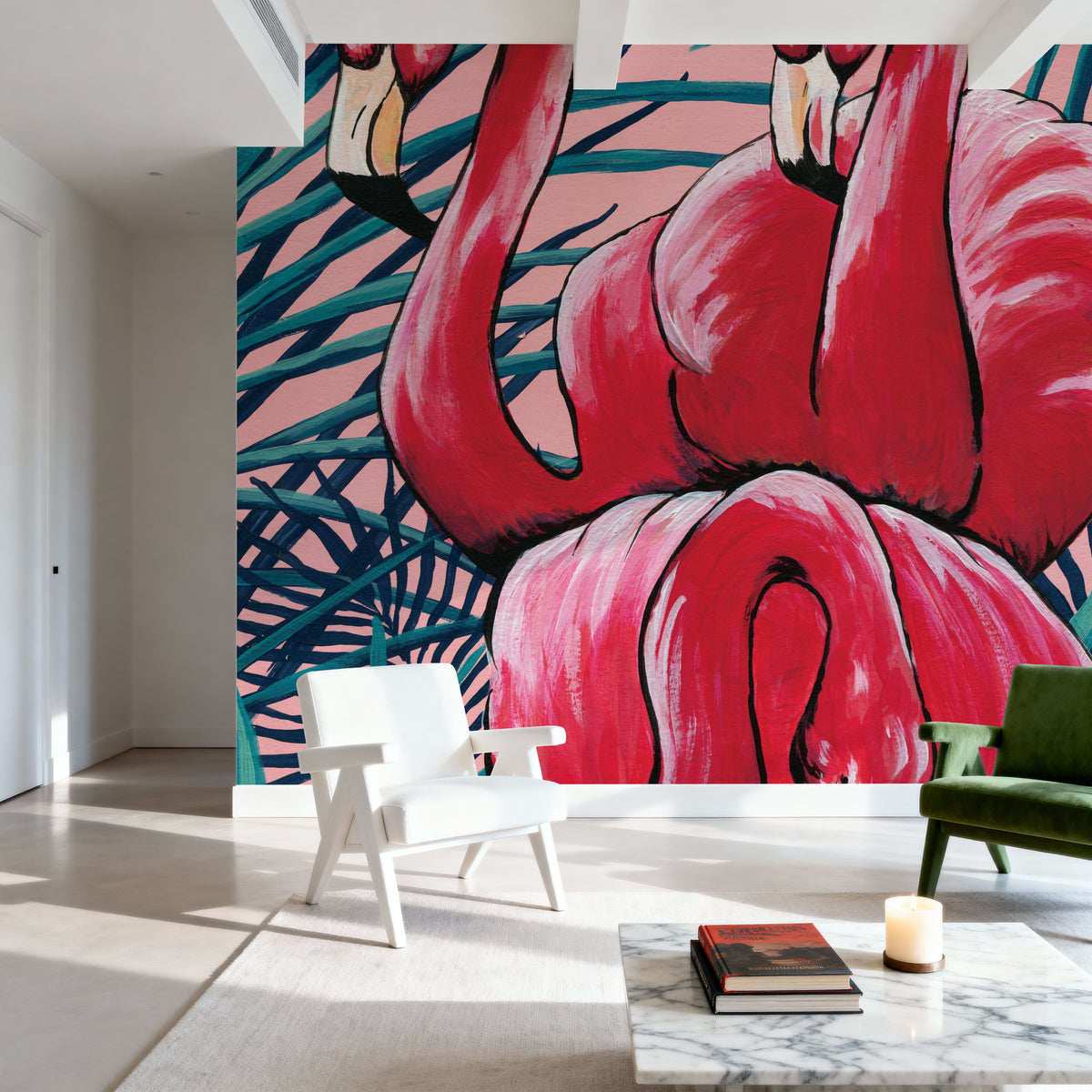 Tropical Paradise Flamingos Mural Wallpaper - room preview 02