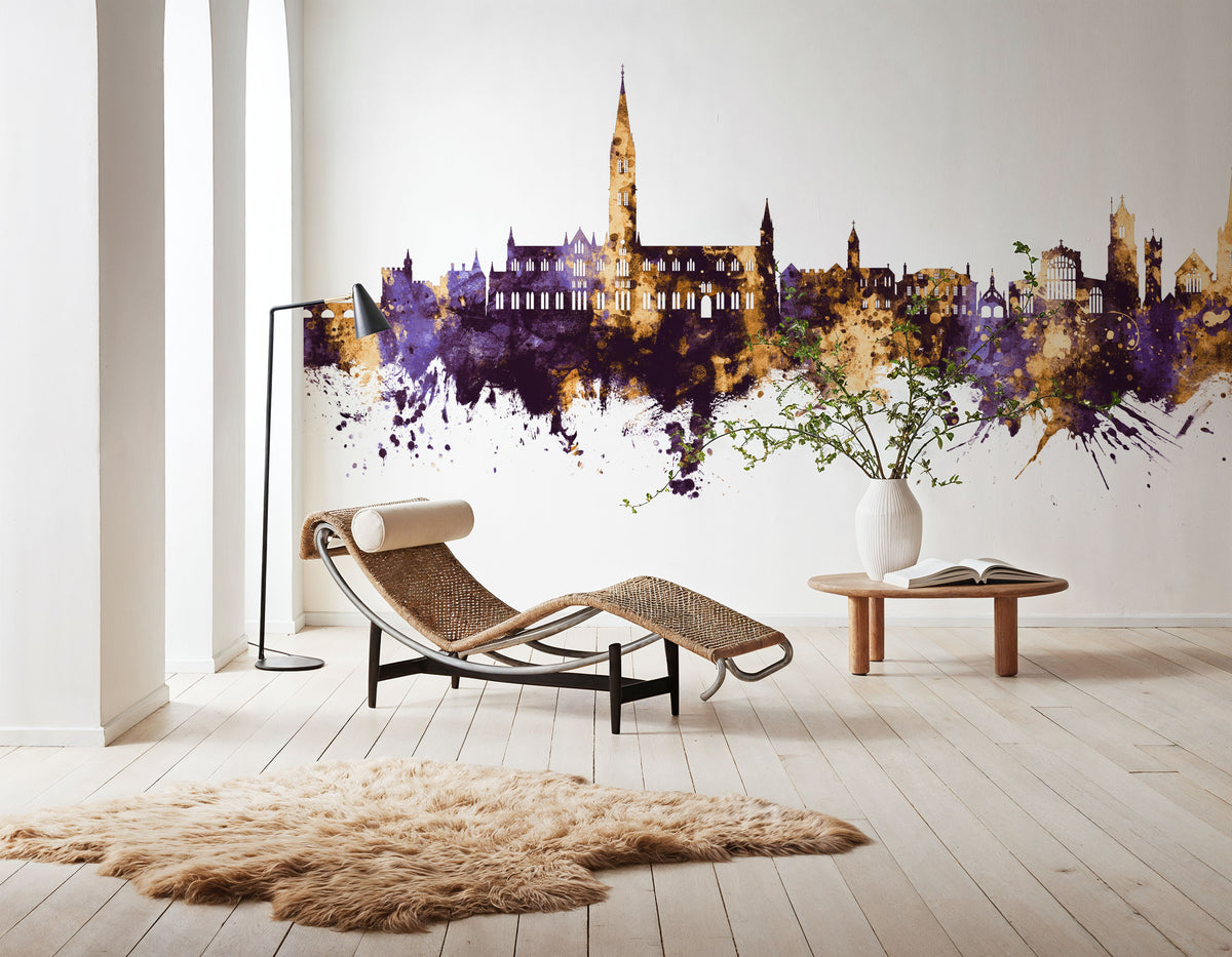 Salisbury England Skyline Purpl & Gold Mural Wallpaper - room preview 02