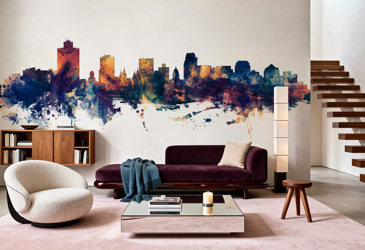 Salt Lake City Utah Skyline Blue & Bronze Mural Wallpaper - room preview 02