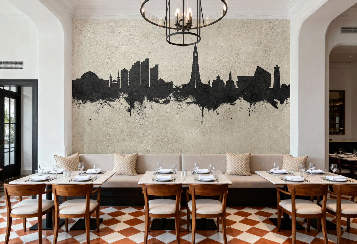 Reykjavík Skyline Concrete Mural Wallpaper - room preview 02