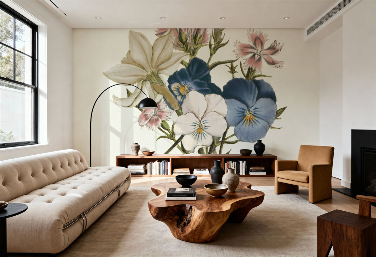 Pansy Party II Honeybloom Mural Wallpaper - room preview 02