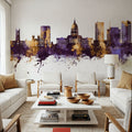Topeka Wyoming Skyline Purple & Gold Mural Wallpaper - room preview 02