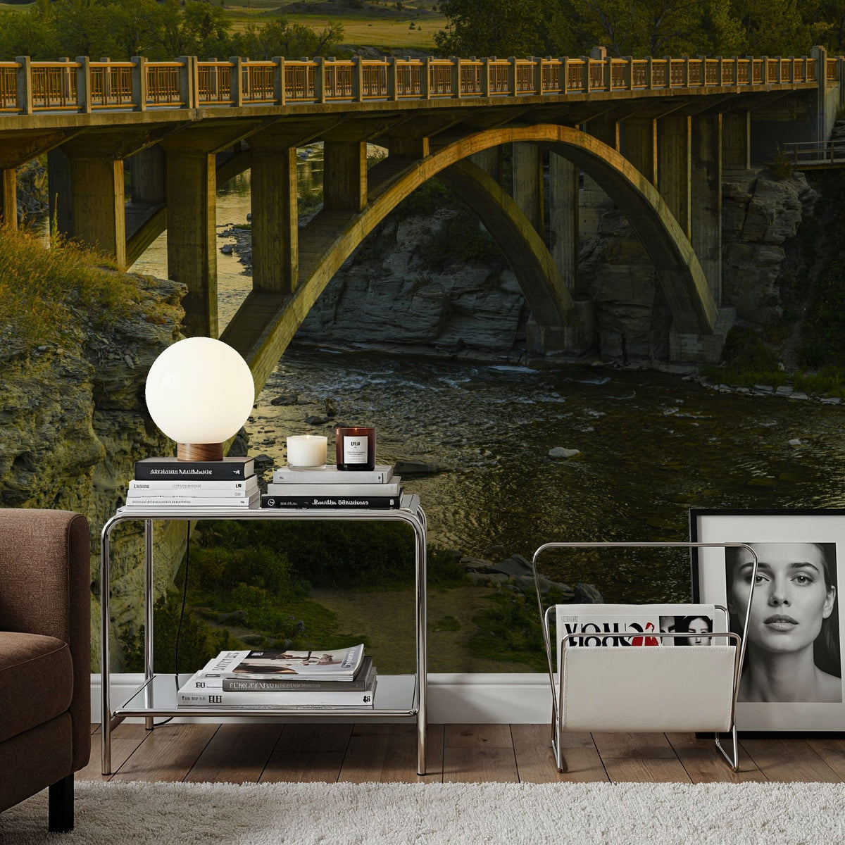 Lundbreck Falls Bridge Mural Wallpaper - room preview 02