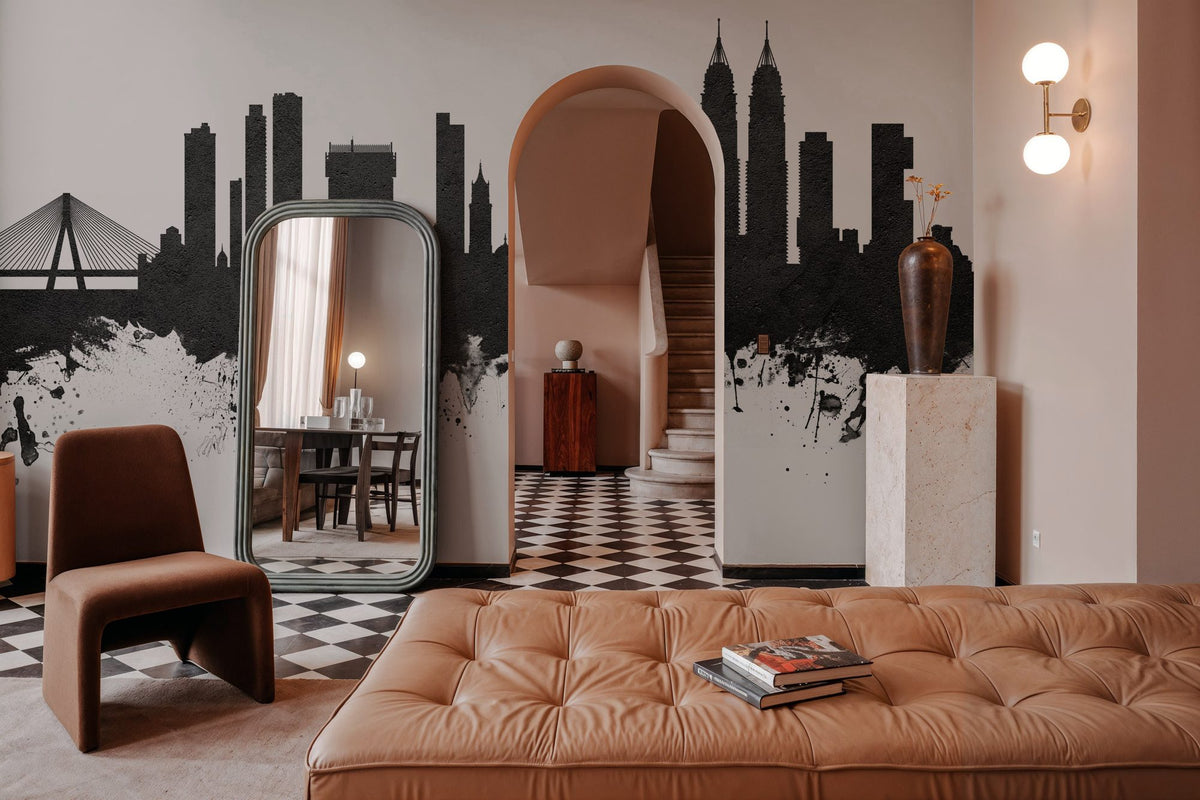 Mumbai Skyline India Bombay Black & White Mural Wallpaper - room preview 02