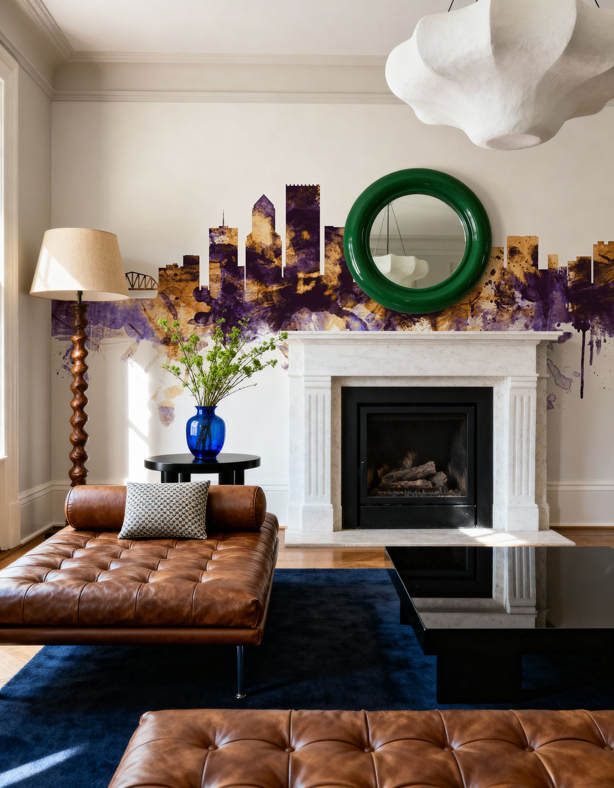 Portland Oregon Skyline Purple & Gold Mural Wallpaper - room preview 02