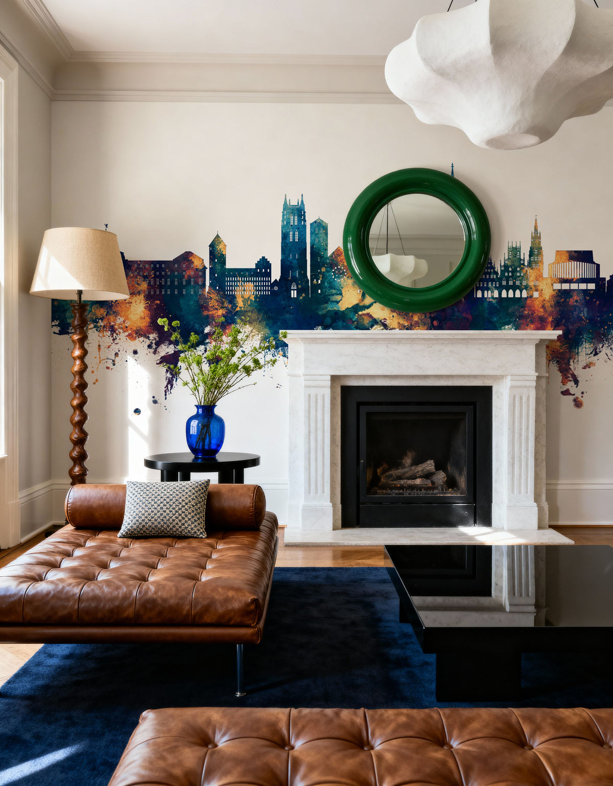 Münster Germany Skyline Blue & Bronze Mural Wallpaper - room preview 02