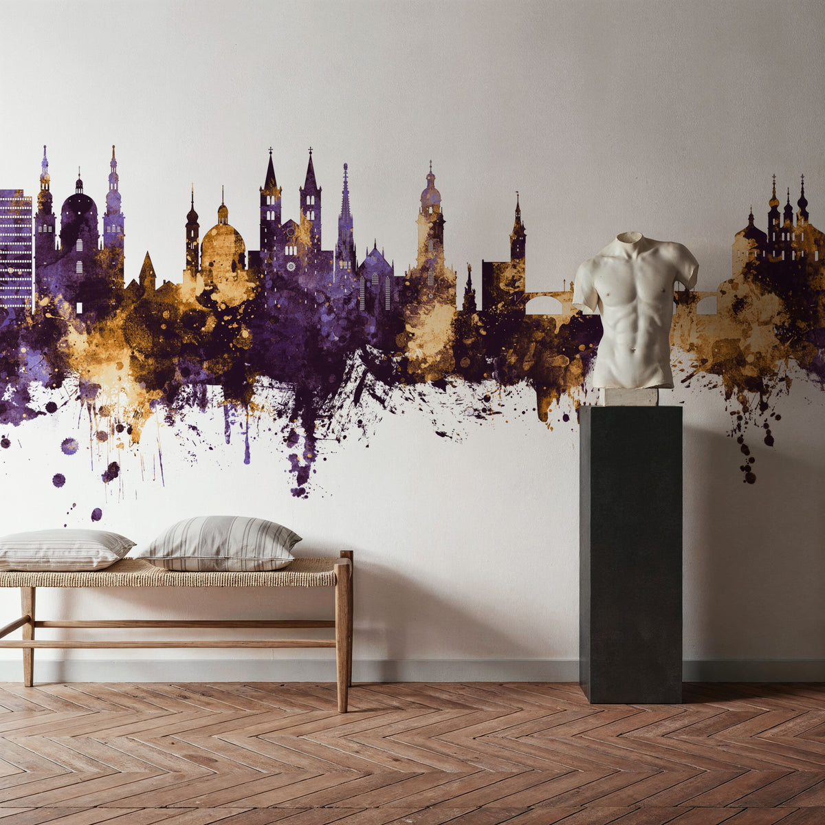 Würzburg Germany Skyline Purple & Gold Mural Wallpaper - room preview 02