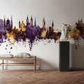 Würzburg Germany Skyline Purple & Gold Mural Wallpaper - room preview 02