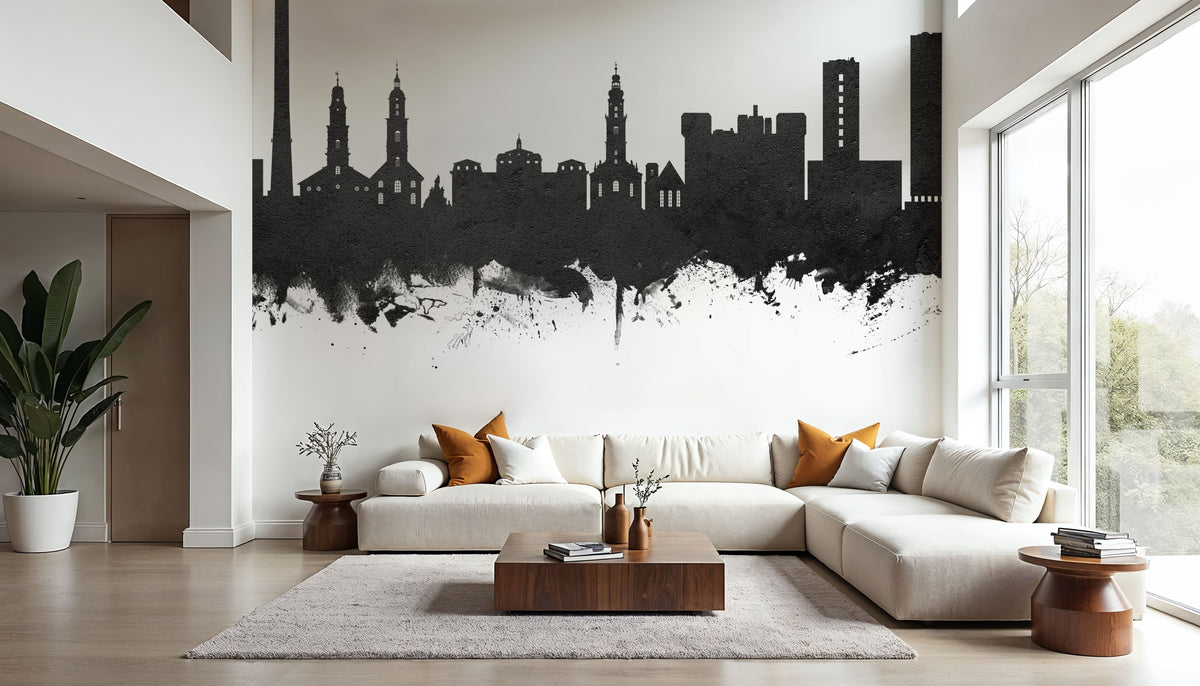 Erlangen Germany Skyline Black & White Mural Wallpaper - room preview 02